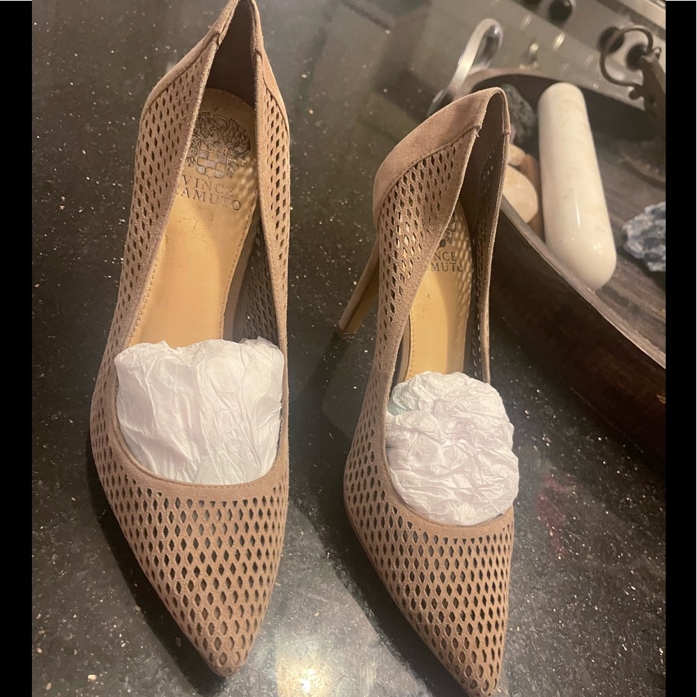 Tan suede heels from Nordstrom.